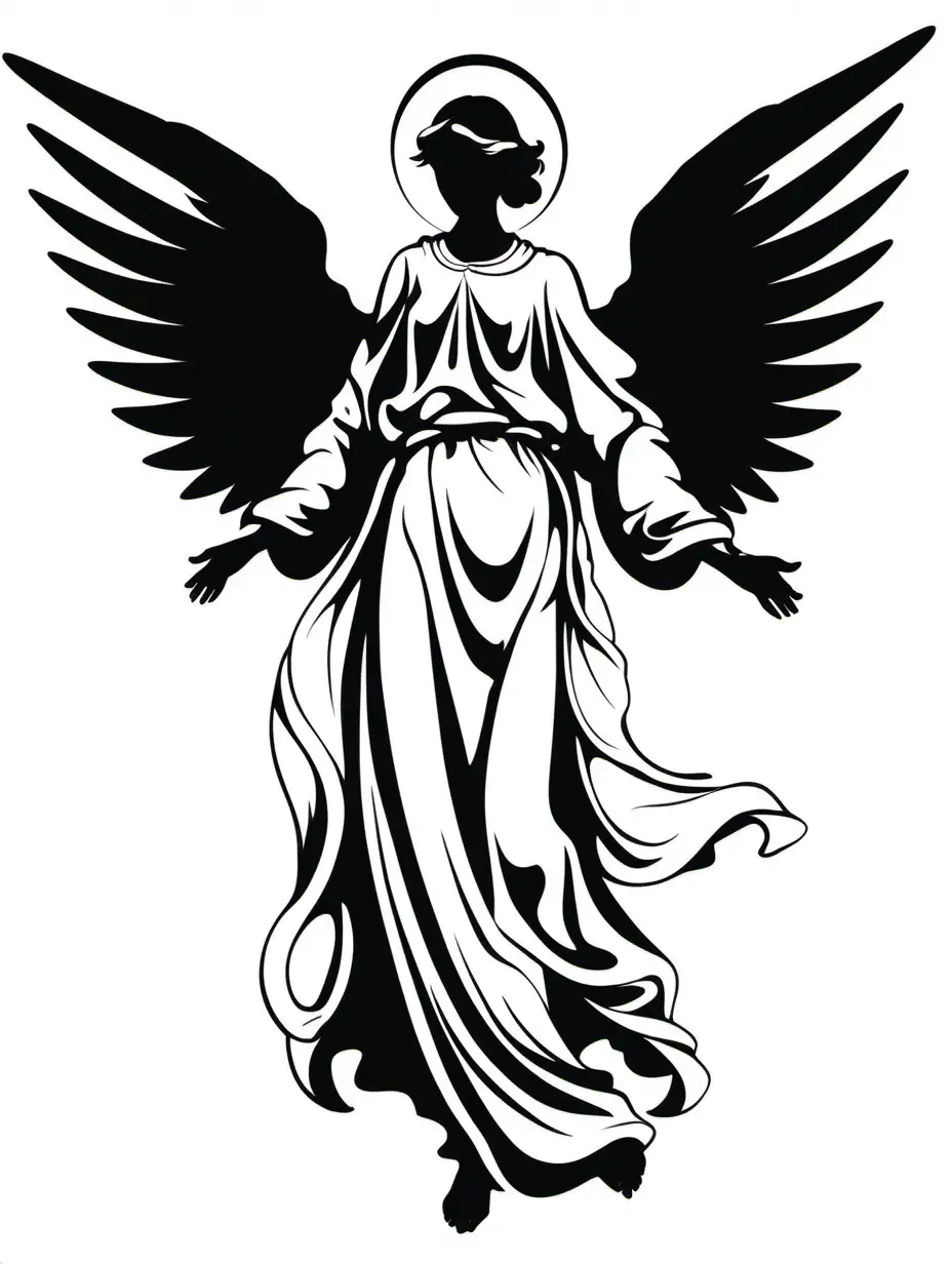angel, silhouette, simple, vector, black and white --no background