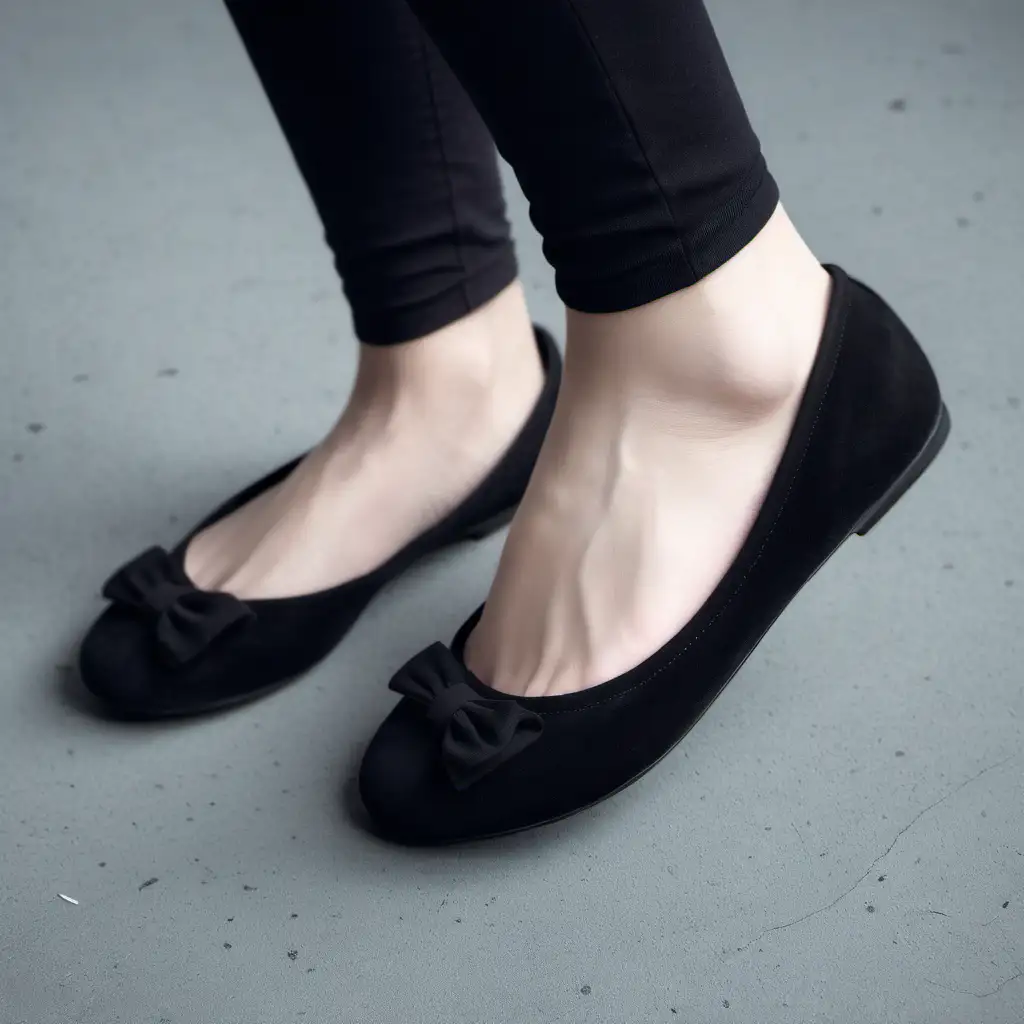 Girl Posing in Stylish Black Flats Shoes