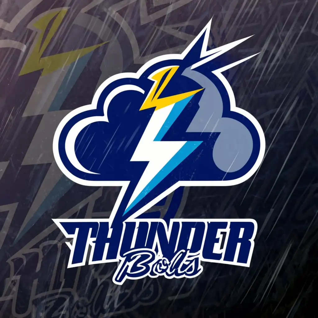 a logo design,with the text "Thunder Bolts", main symbol:Thundercloud with softball in background,complex,clear background