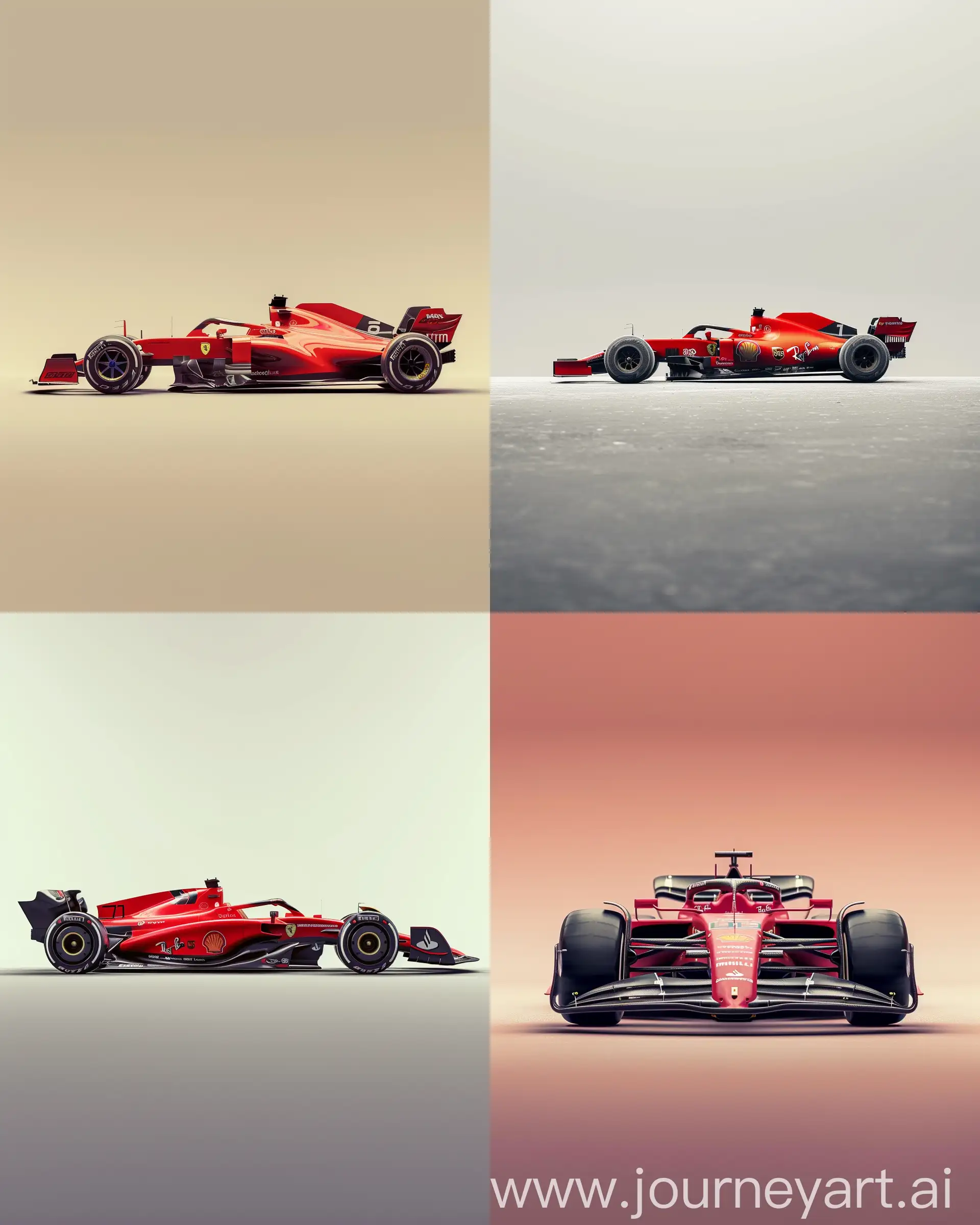 A extrele lowering view of a red Formula 1 car, 75% in profile, 35mm --style raw --v 6 --ar 16:20