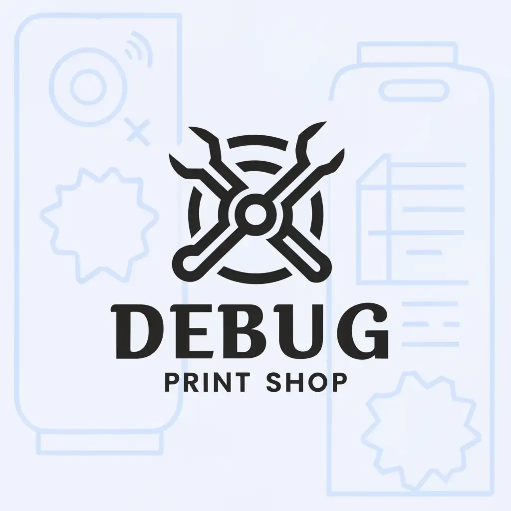 a logo design,with the text "Debug Print SHop", main symbol:Spanner and nut. open cellphones,Moderate,be used in Technology industry,clear background