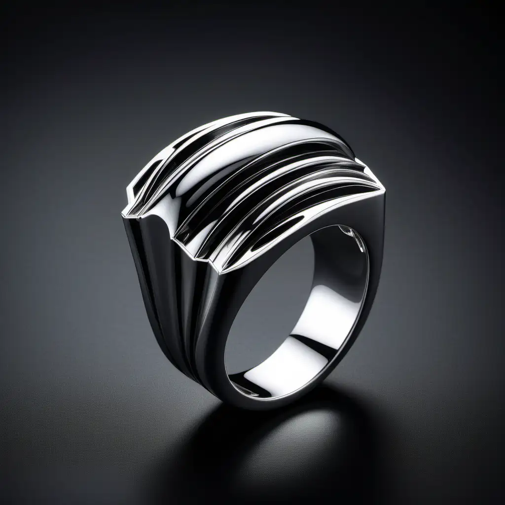 Elegant Art Deco Ring Inspired by Zaha Hadids Sleek and Muscular Design