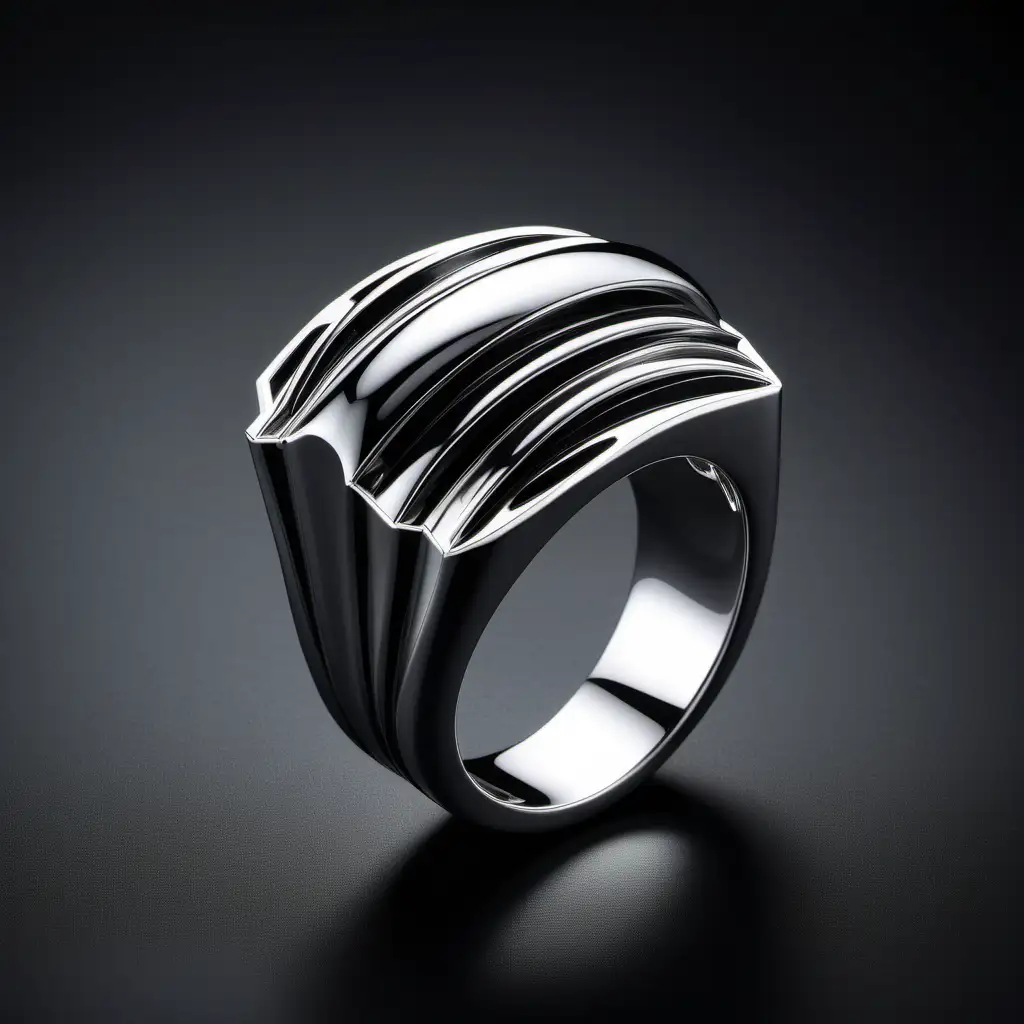 Bague art déco de style Zaha Hadid épuré et musclé 