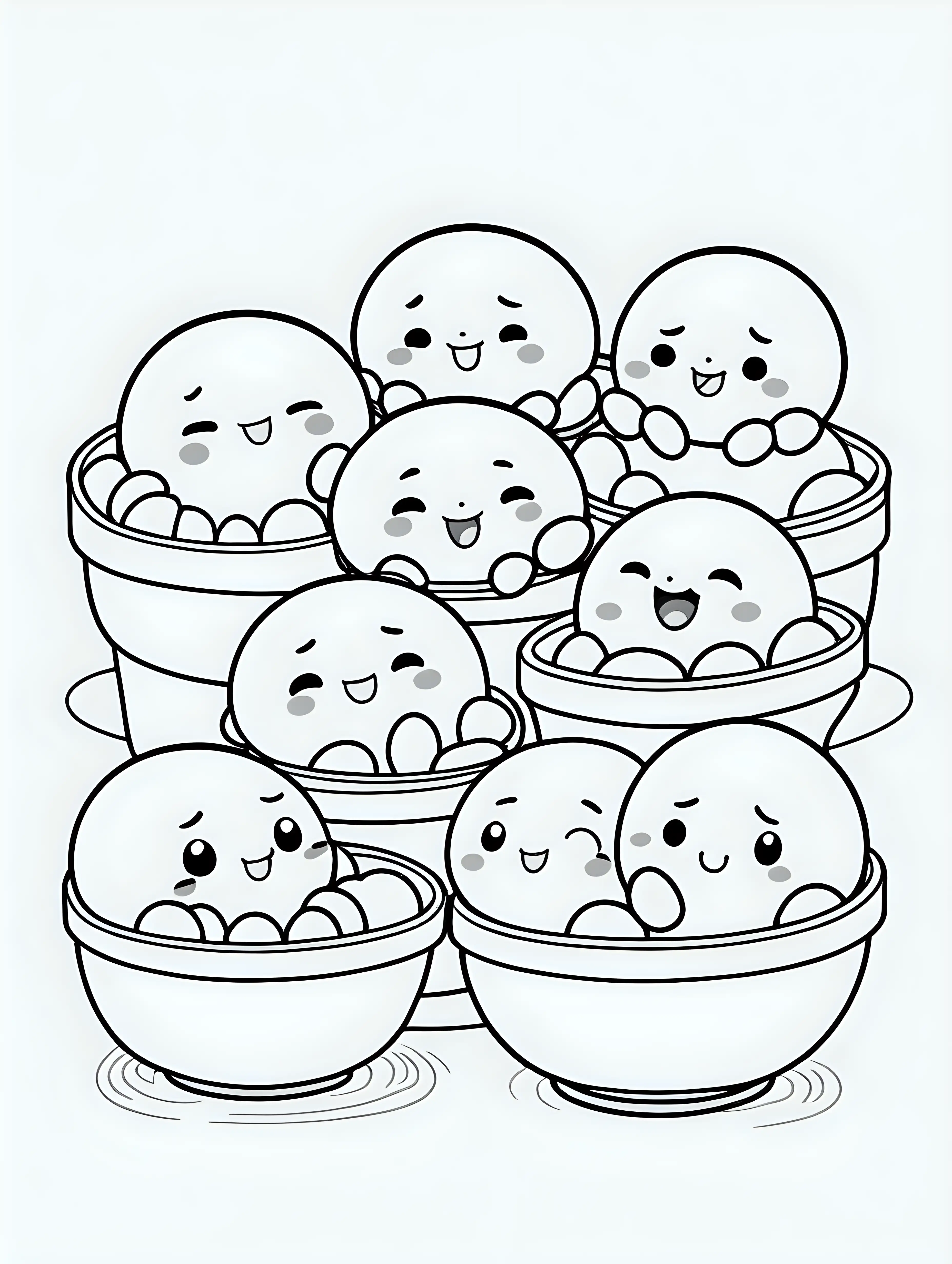 Adorable Cartoon Dumplings Coloring Book with Clean Black and White Designs