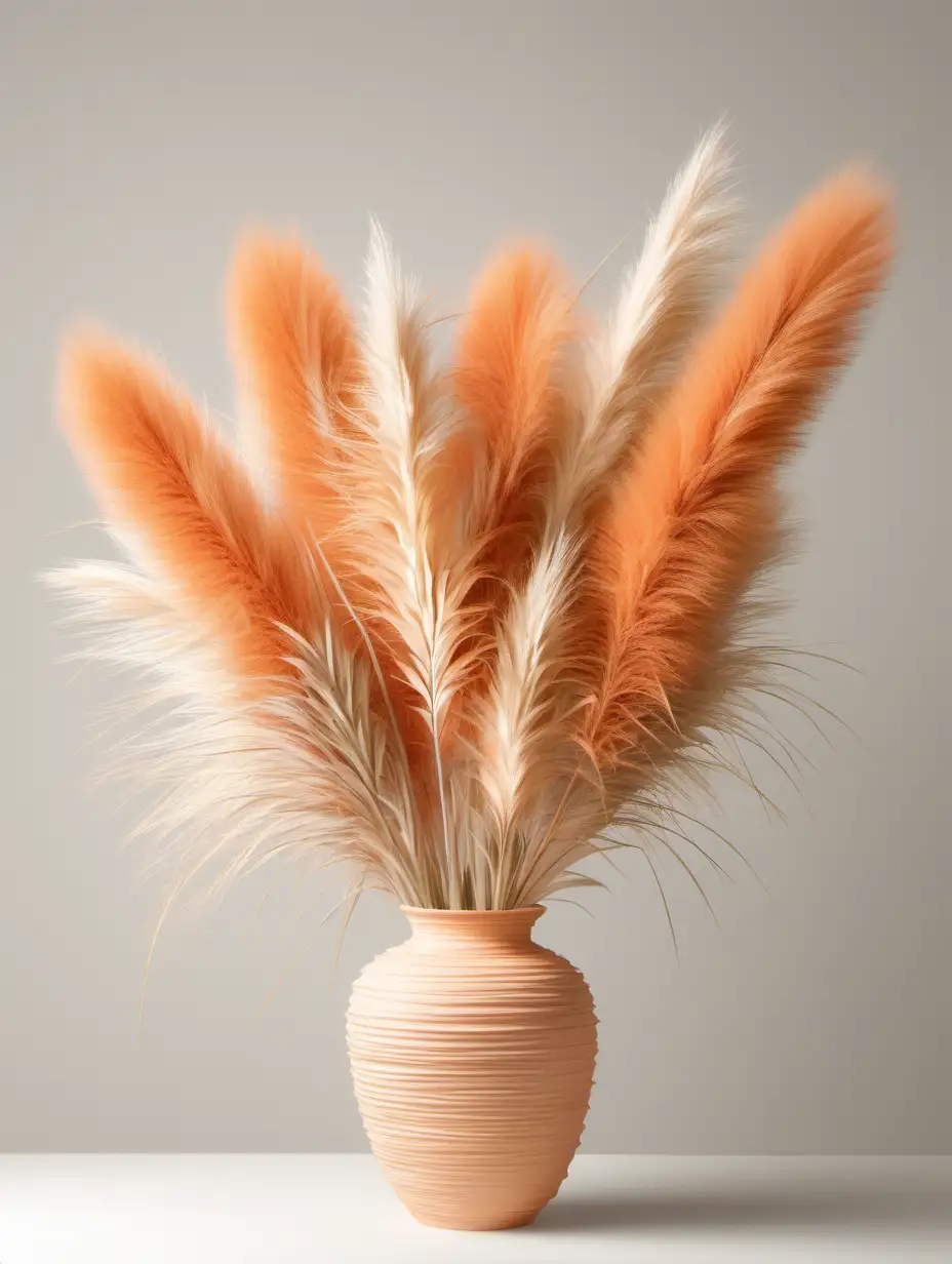 pampas in a vase pastel orange and beige colors_ verz detailed, on white background 