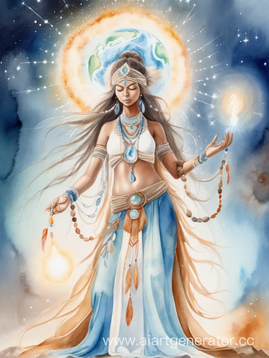 Enchanting-Watercolor-Portrait-of-a-Female-Shaman-Embracing-Earth-Energy