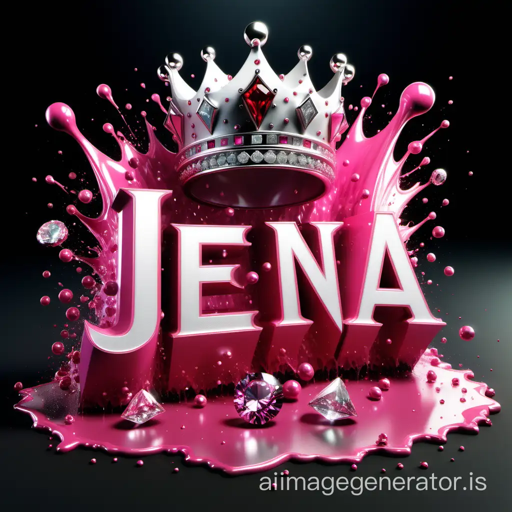 Vibrant-Pink-and-White-3D-Splash-with-DiamondEncrusted-Jena-Name-and-Crown