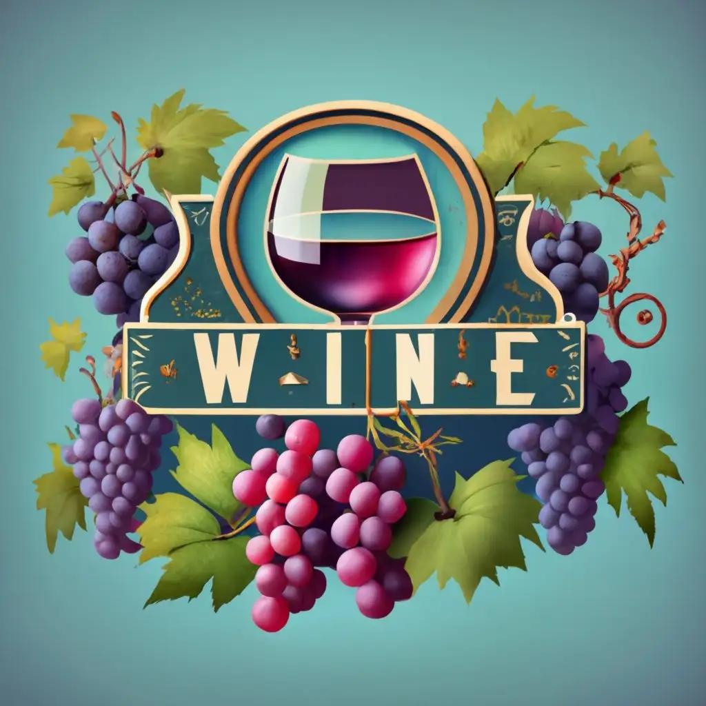 photorealistic water color, logo, Luminescent, Serene, Whimsical, Enchanting, emblem, patch, insignia, wine glass grapes, grape field, with the text "Wine Country Warehouse", clean typography, be used in Retail industry