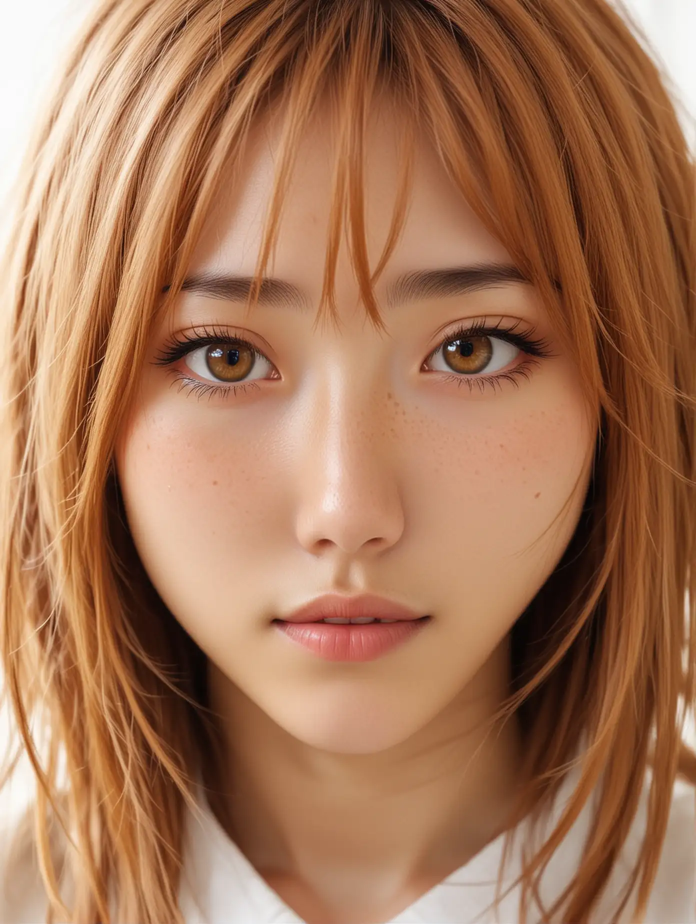 Japanese Girl with Freckles and Amber Eyes Full Body Portrait