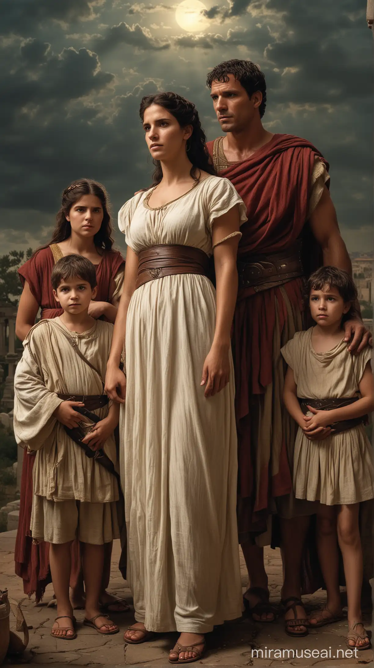 Mark Antony and Octavia with their three children in a moody background