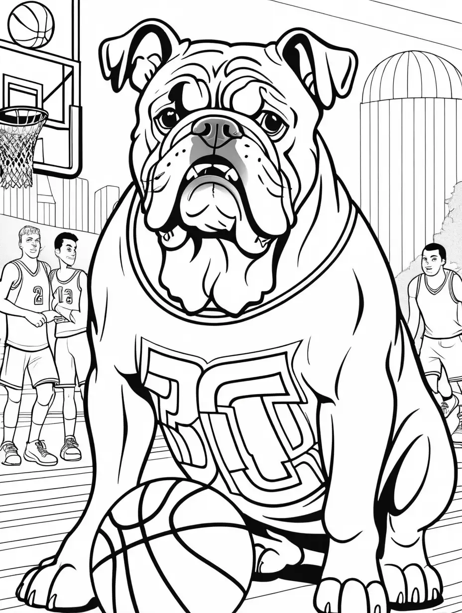 Adult Coloring Book Bulldog Playing Basketball at a Basketball Game