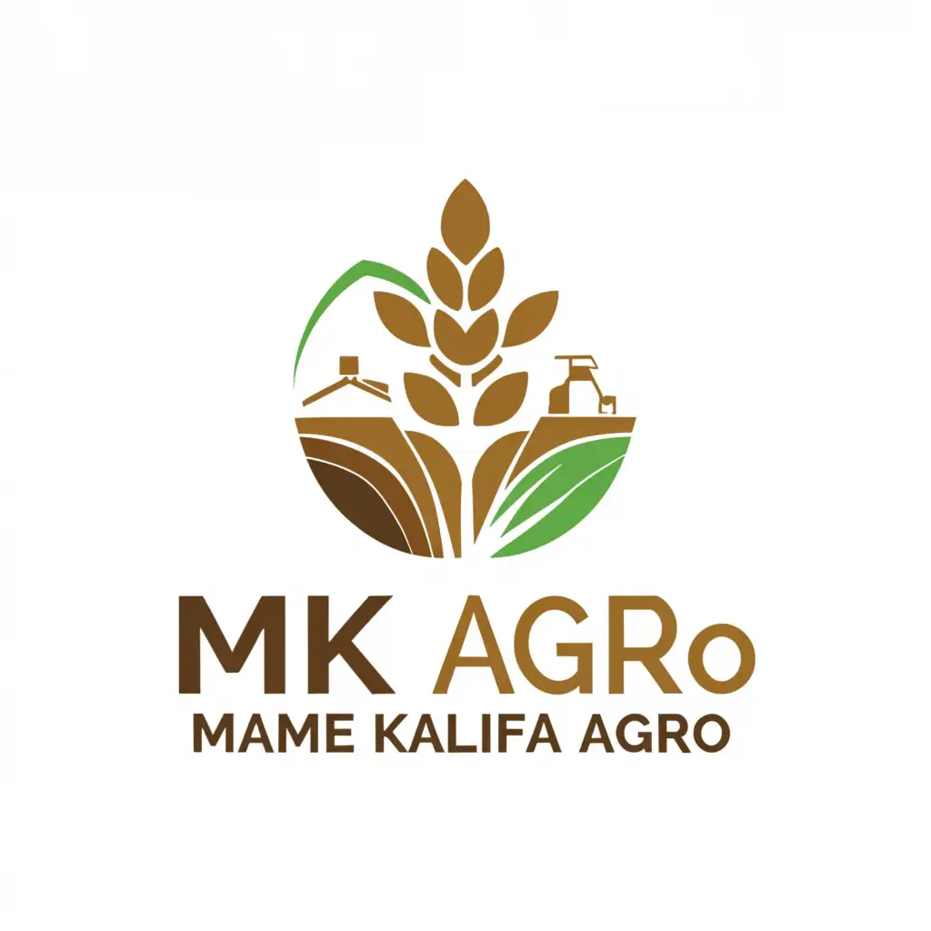 a logo design,with the text "MK Agro
Mame Khalifa Agro", main symbol:Agriculture,complex,clear background