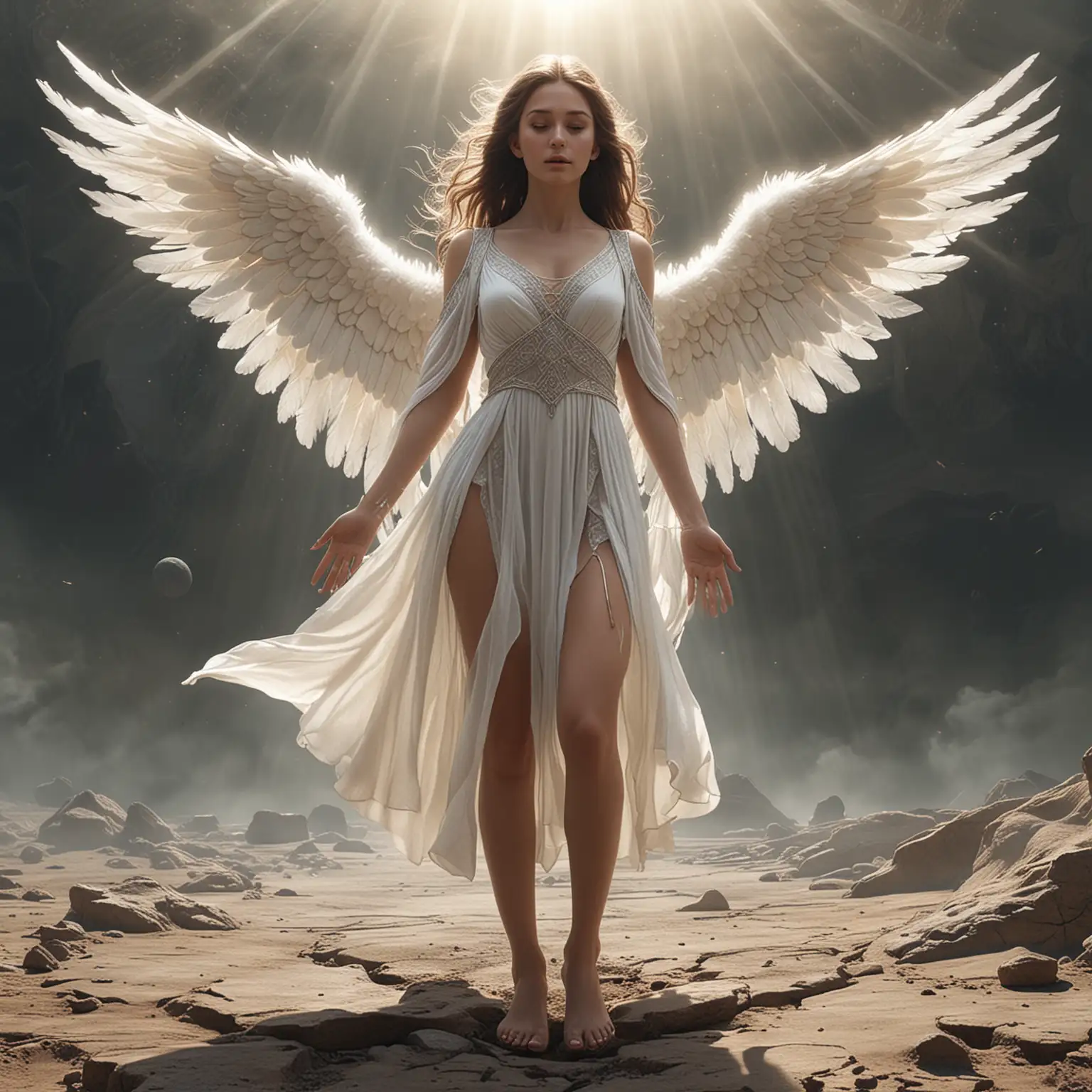 Mysterious Ethereal Guardian Female Angel Hovering in Inner Earth