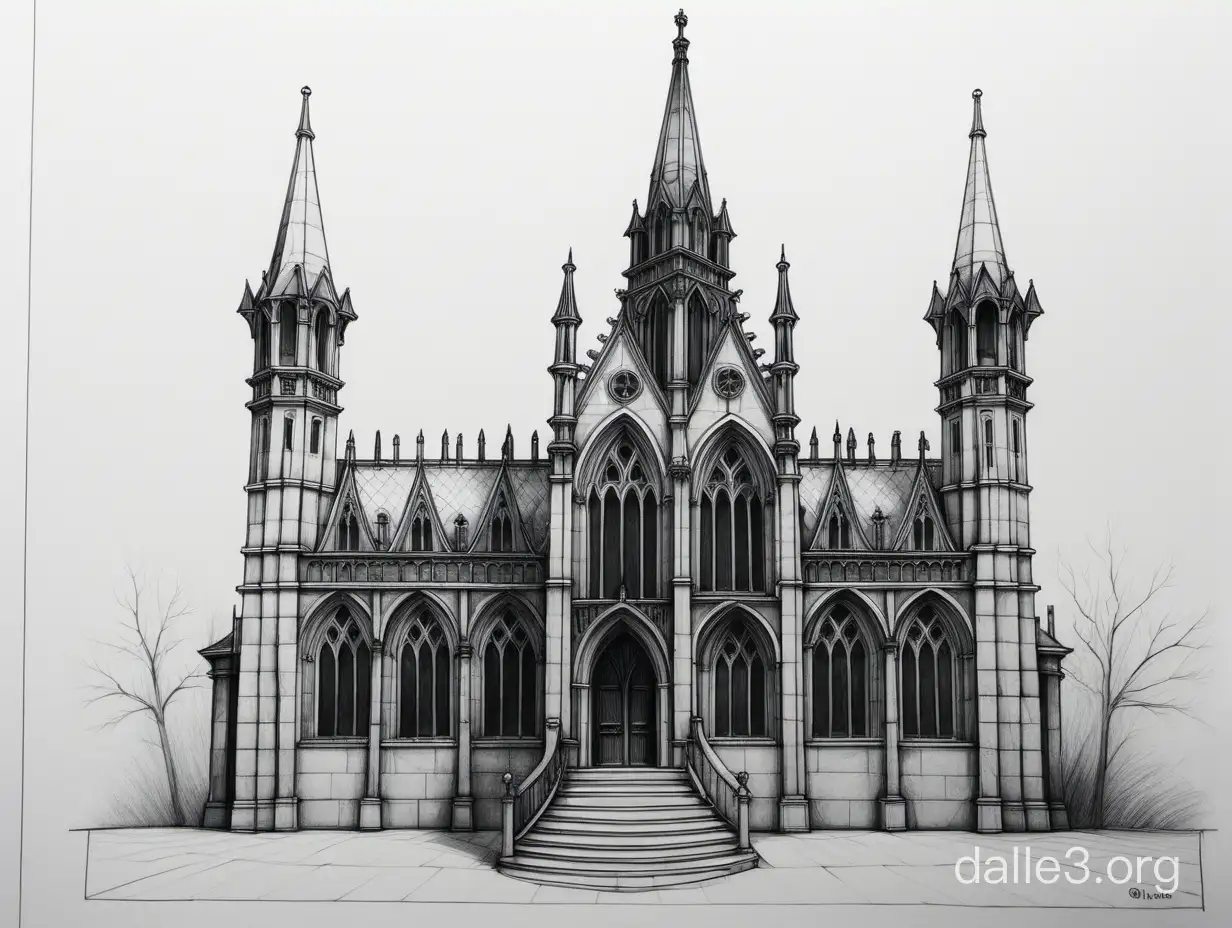 draw a drawing of a Gothic building in front