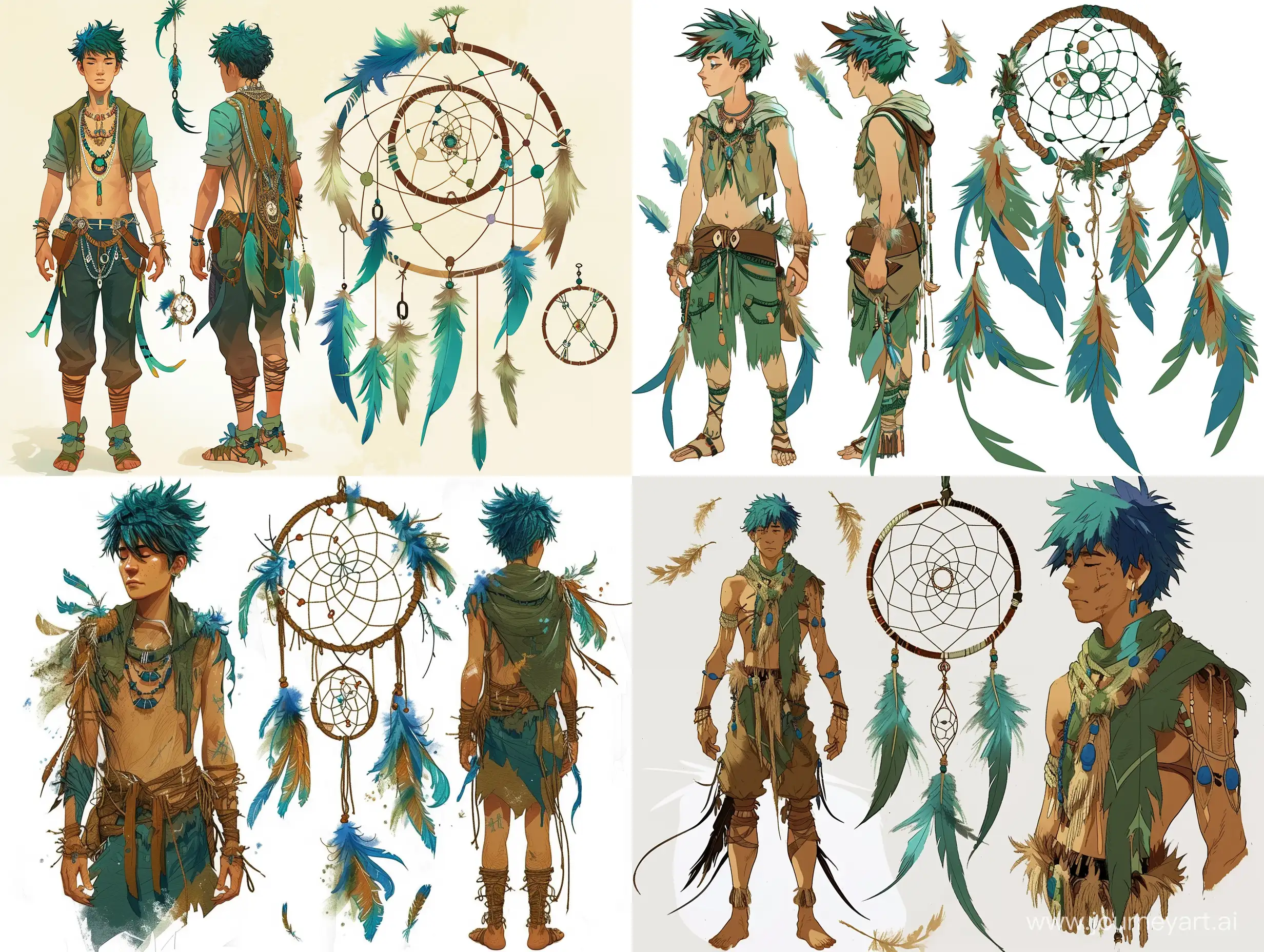 Comfortably-Dressed-Dream-Catcher-with-Blue-and-Green-Tousled-Hair