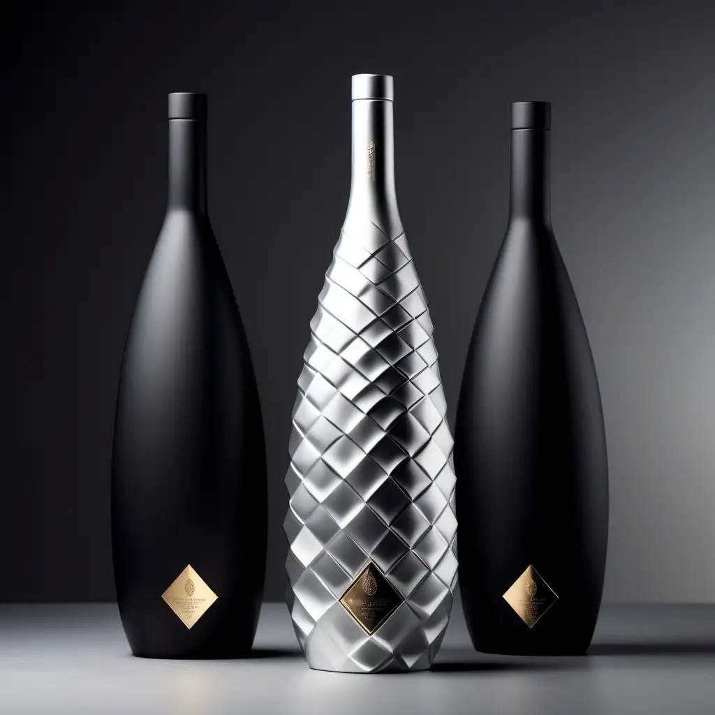 Exquisite SilverBlack Matte Ceramic Wine Bottle Designs with Minimalist Gold Decor