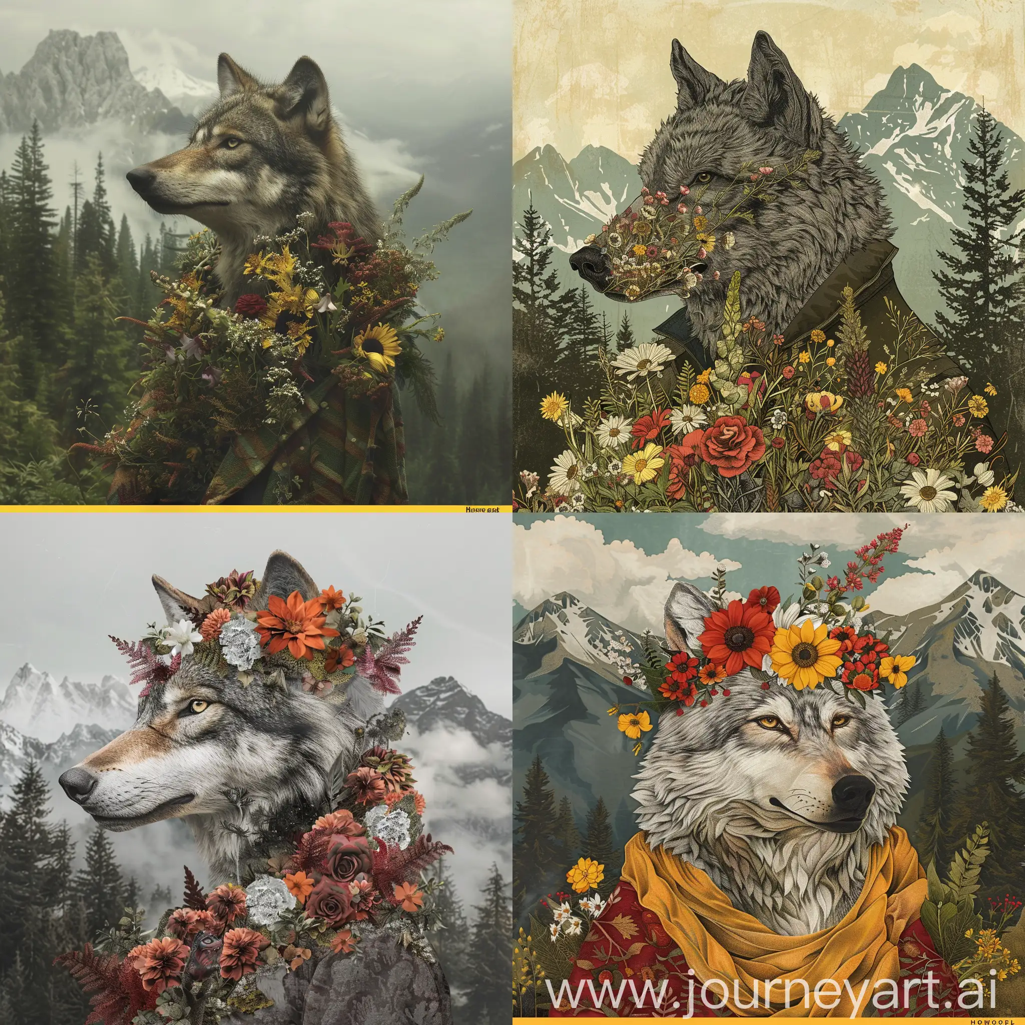 wolfman, flowers, gift for woman, mountains, forest, wild nature