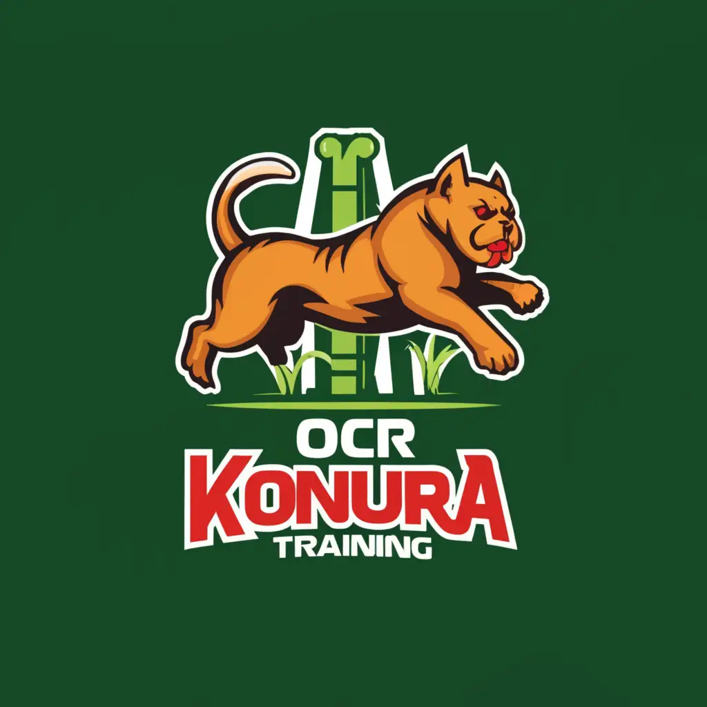 a logo design,with the text " OCR KONURA training ", main symbol:Bulldog, obstacles, green background, 4k, ,Moderate,clear background
