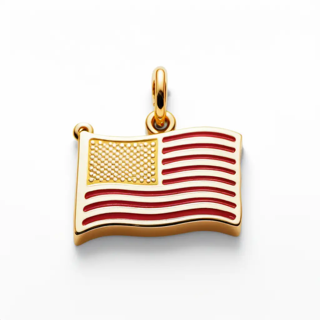 Golden American Flag Charm on White Background