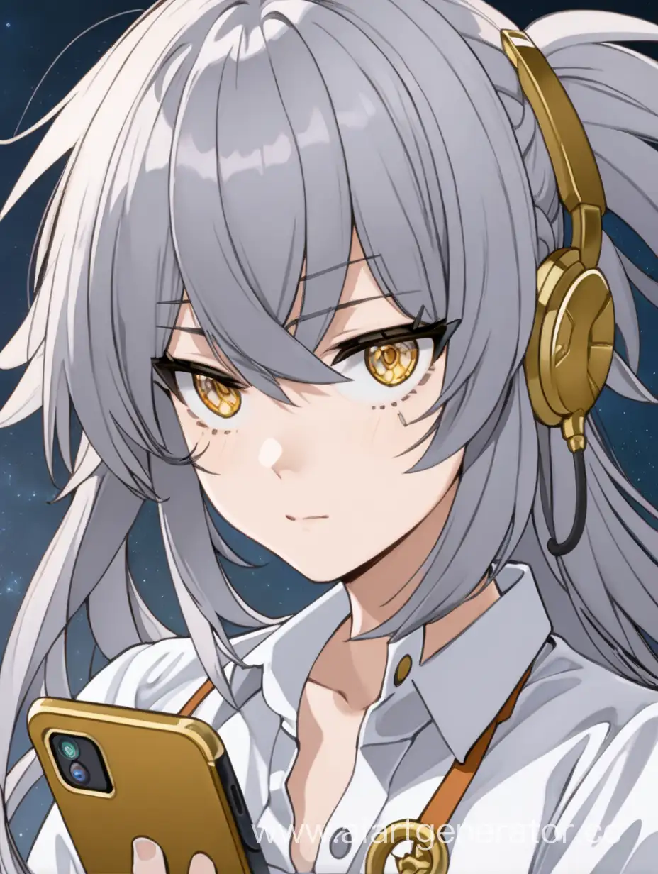 Stella-from-Honkai-Star-Rail-Anime-Girl-with-Gray-Hair-and-Gold-Eyes-on-Phone