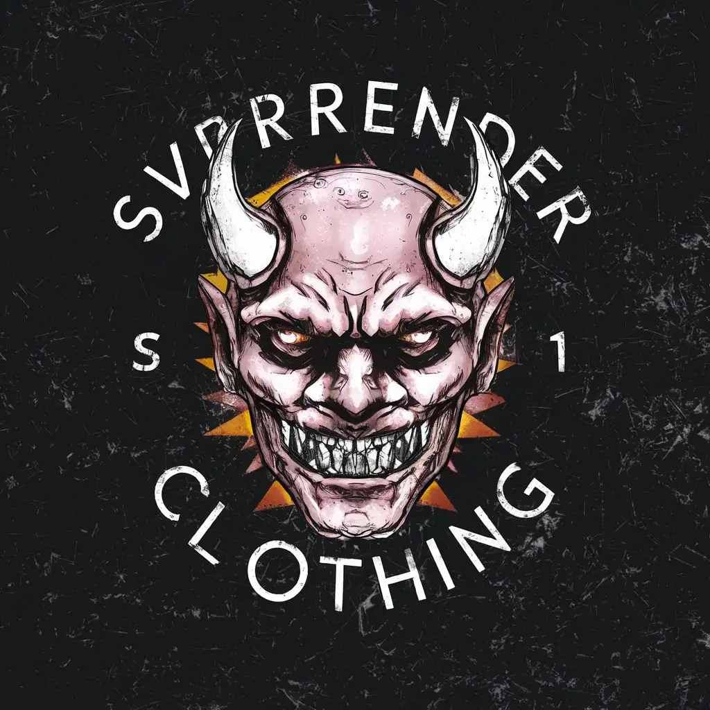 logo, demon, with the text "Svrrender Clothing", typography