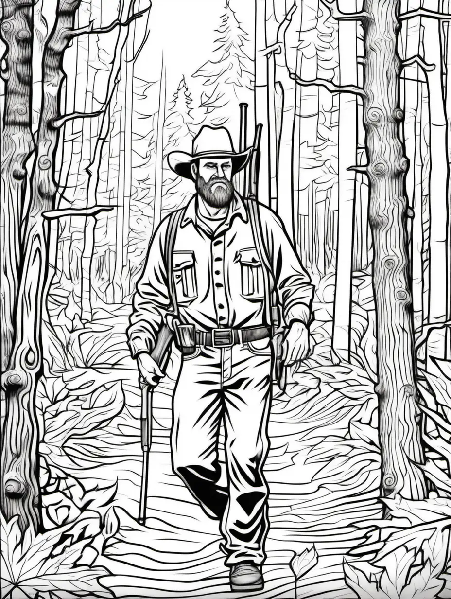 Redneck Man Hunting in the Woods Coloring Book Page