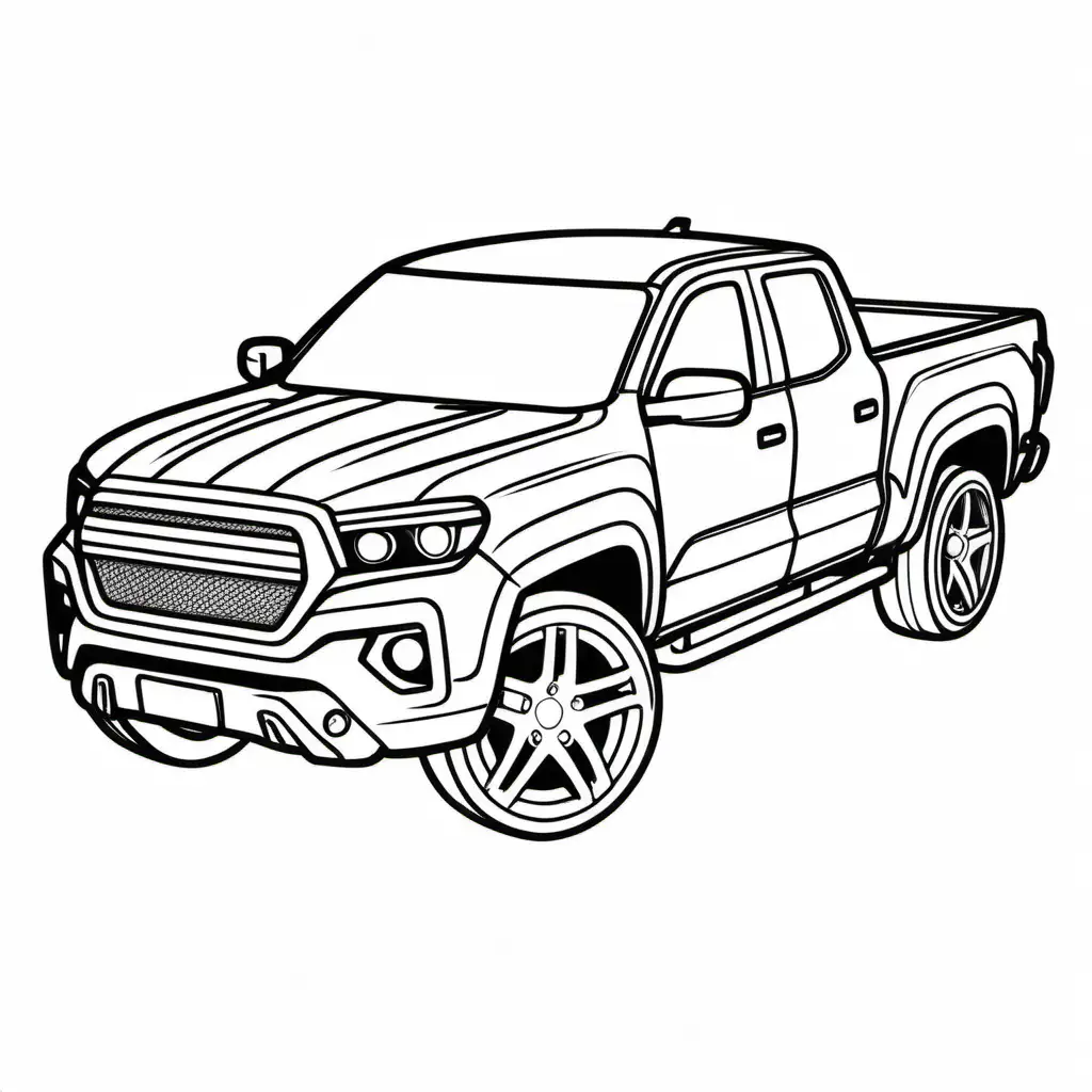 sport pickup car coloring page, white and black lines.