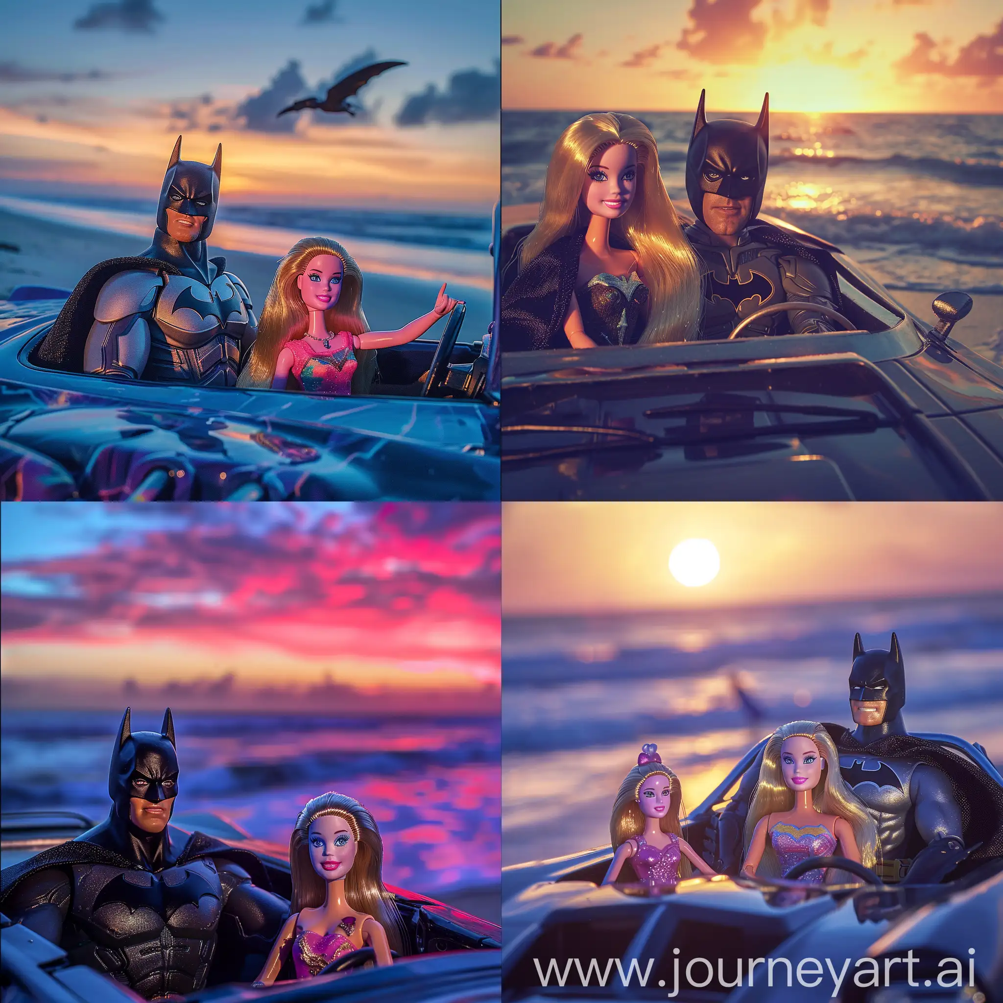 Batman-and-Barbie-Enjoying-Sunset-Drive-on-Beach
