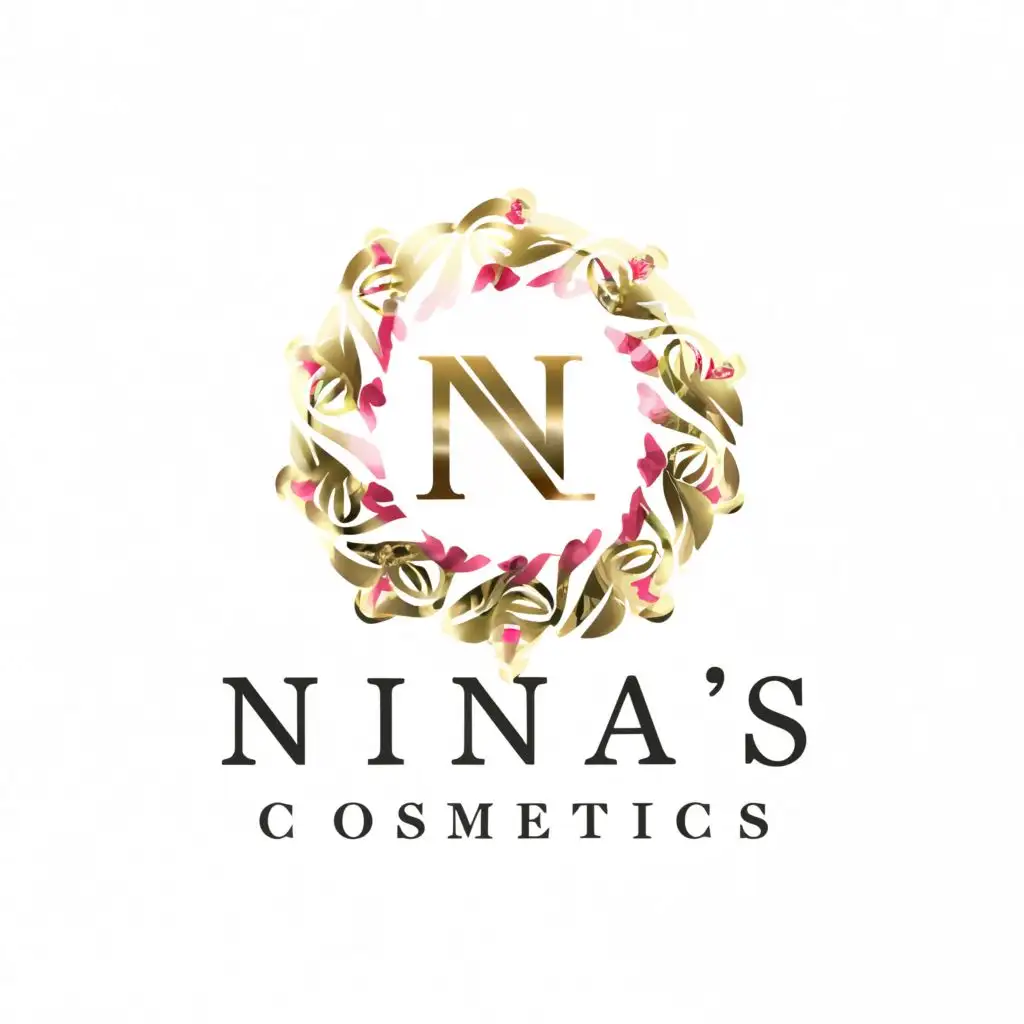 a logo design,with the text "Nina's Cosmetics", main symbol:Circular, pink and red with gold color,Moderate,be used in Beauty Spa industry,clear background