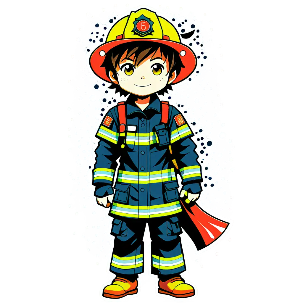 Firefighter kid anime with art splatter

