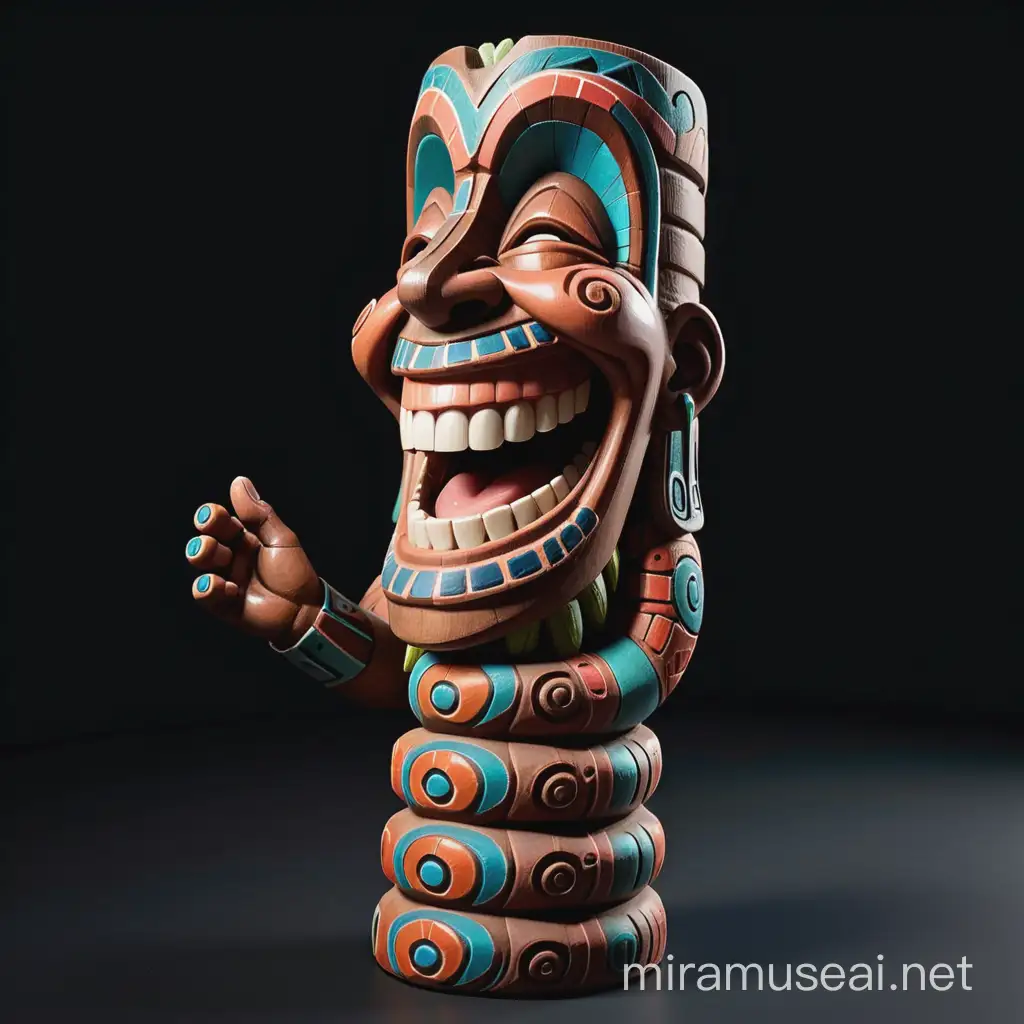 Laughing Hand Totem Statue Side Angle View