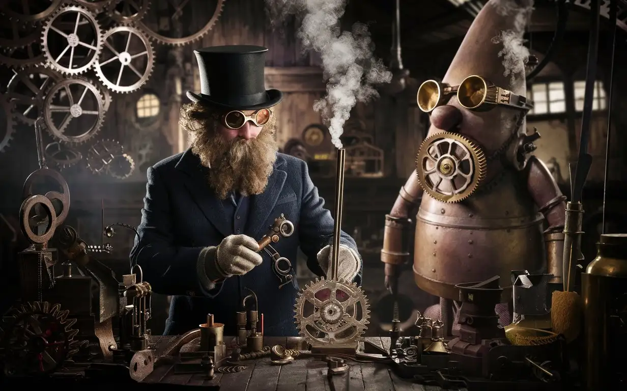 Steampunk-Inventor-Autognome-Gunner-in-Mechanical-Workshop