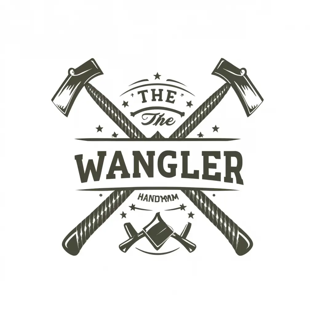 a logo design,with the text "The Wrangler Handyman", main symbol:A lasso with an axe and a hammer making a cross in the lasso,Moderate,be used in Construction industry,clear background