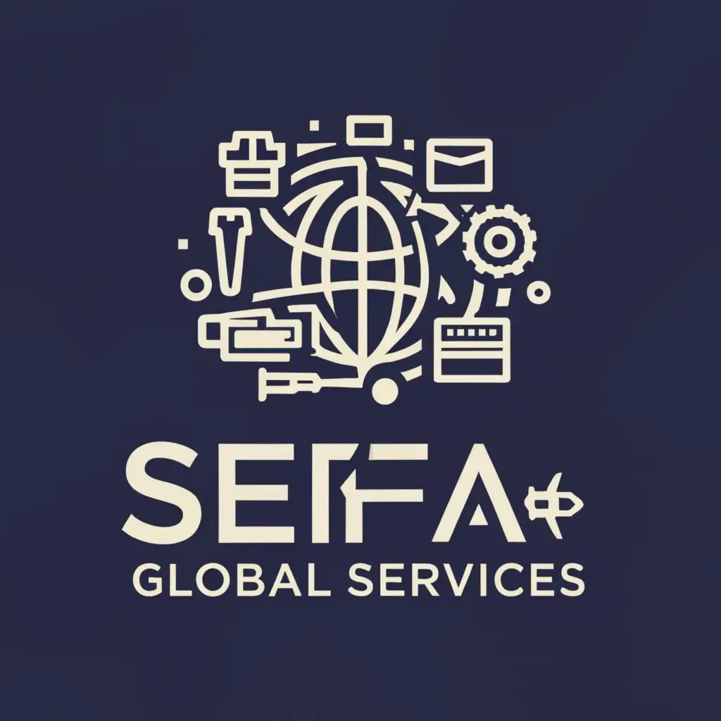 a logo design,with the text "SEFA GLOBAL SERVICES", main symbol:Interconnected globe with diverse service icons
Slogan: "Unlocking Potential, Empowering Success",Moderate,clear background