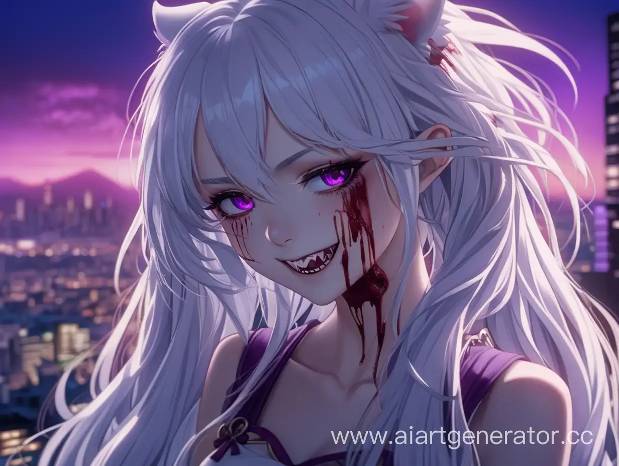 Mysterious-Anime-Girl-with-White-Hair-and-Blood-Stains-in-Urban-Twilight