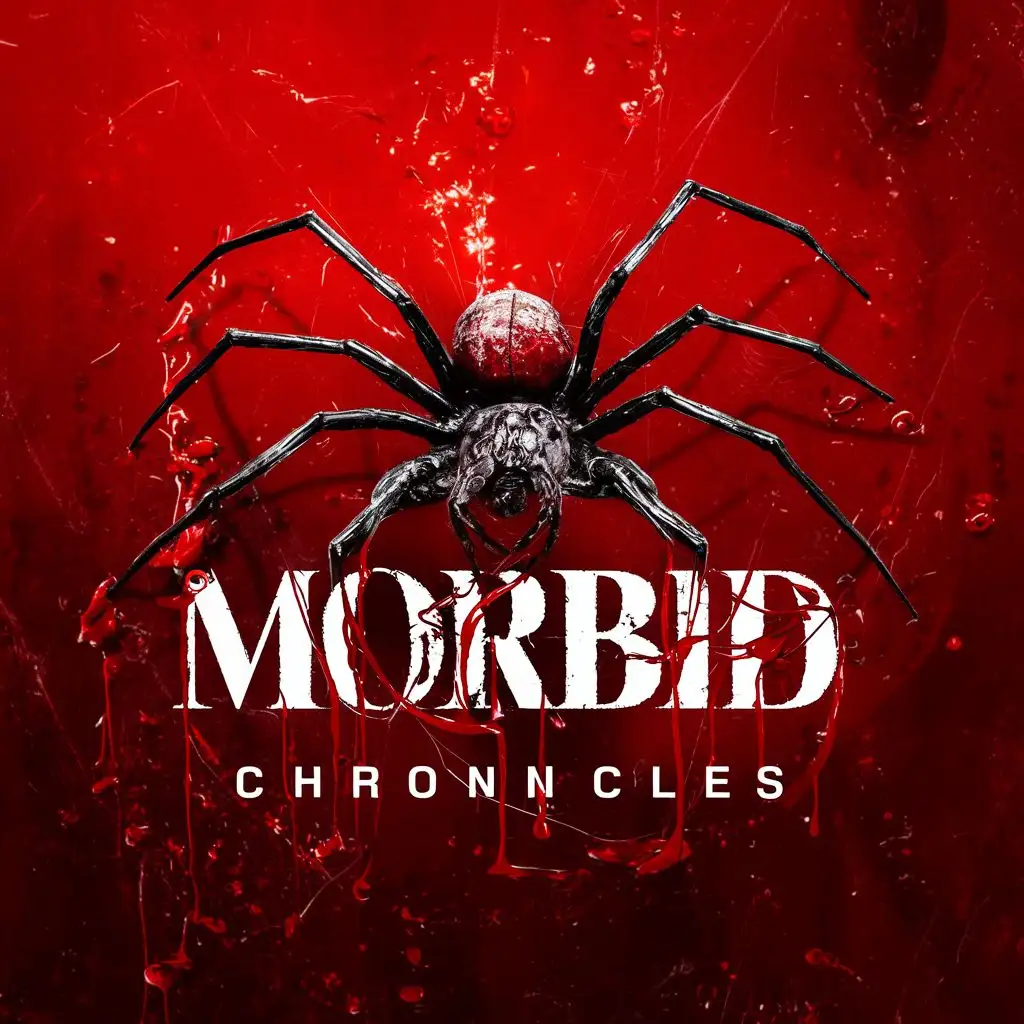 LOGO-Design-For-Morbid-Chronicles-Sinister-Spider-in-Blood-Red-with-Gothic-Typography
