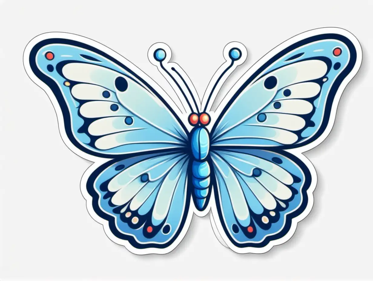 /imagine prompt: Blue butterfly, Sticker, Cheerful, Soft Color, Naive Art Style, Contour, Vector, White Background, Detailed



