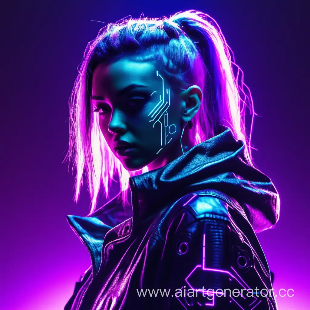 Девушка в стиле киберпанка и фиолетовым свячением 