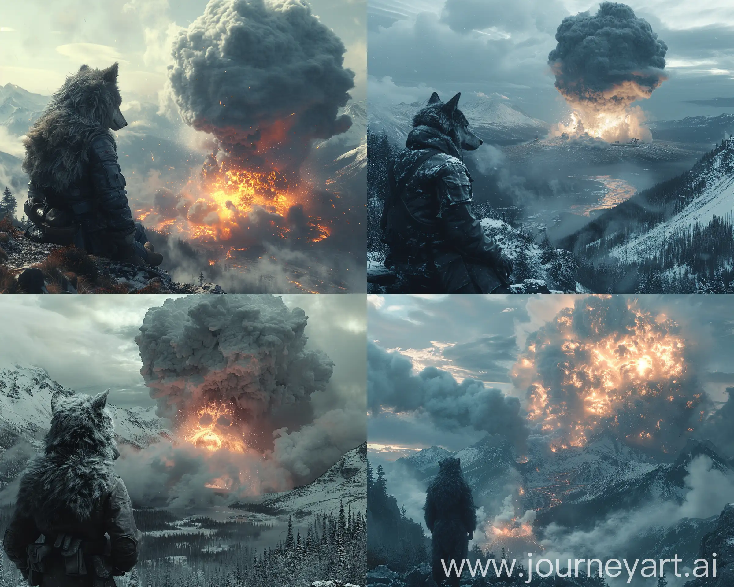 Wolf-Suit-Man-Witnessing-Nuclear-Test-on-Mountain-with-Realistic-VFX