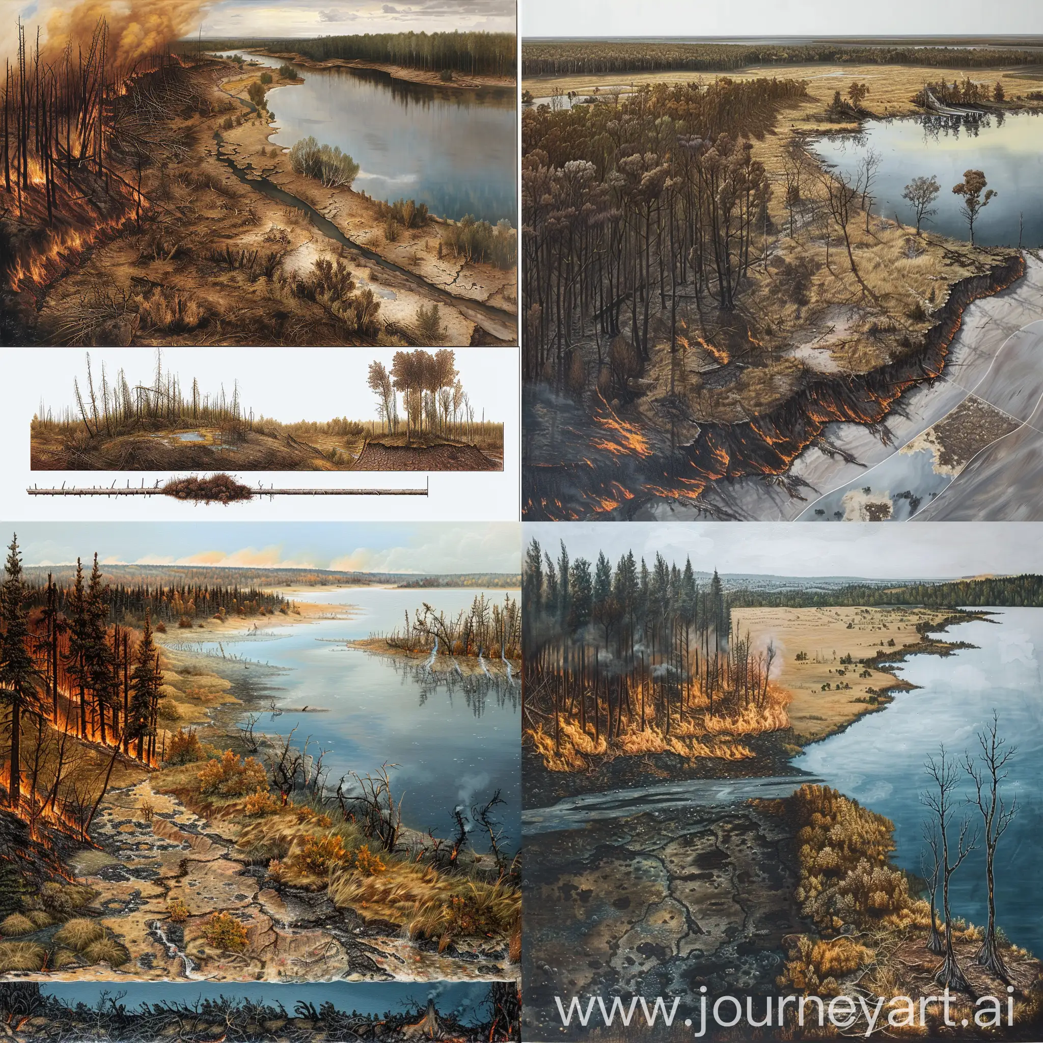 Forest-Fire-Polluting-Lake-Environmental-Disaster-Oil-Painting