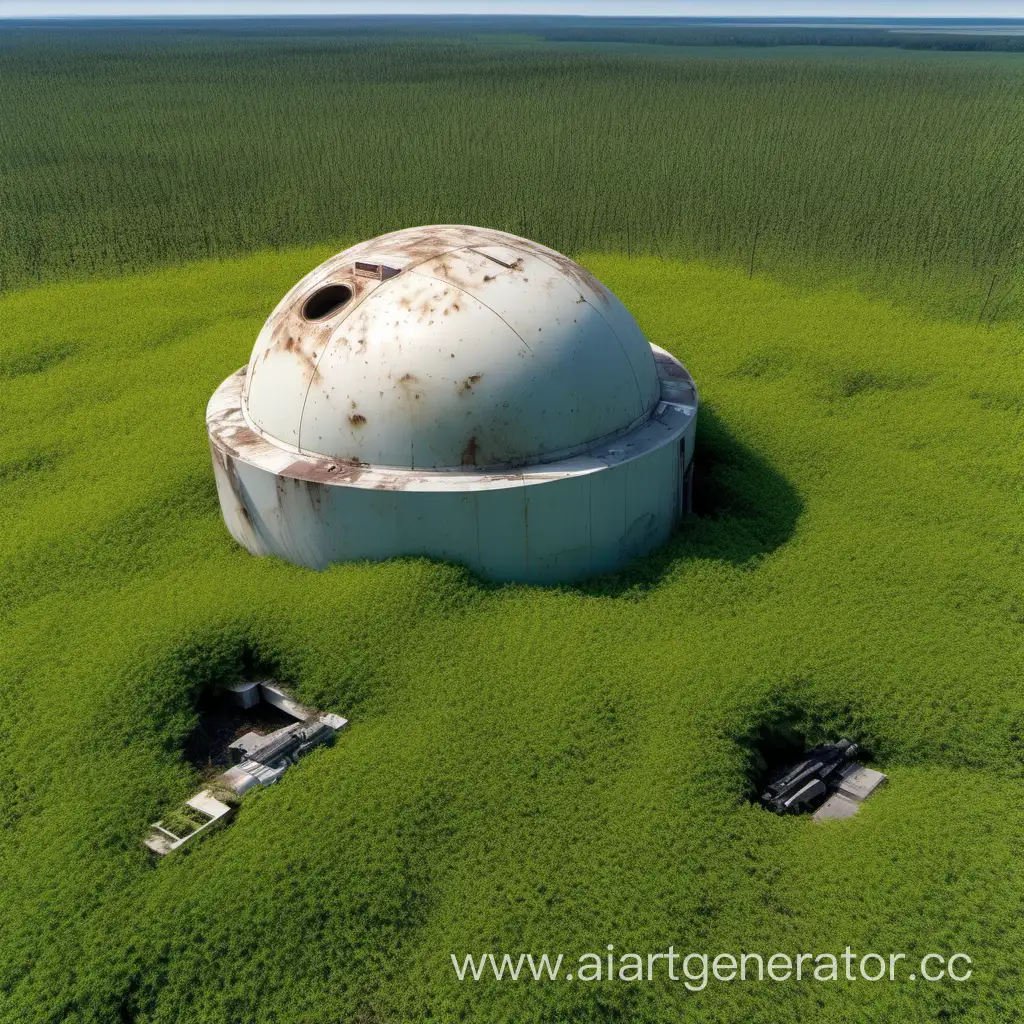 Огромное наземное стационарное купольное лазерное орудие радиусом 150 метров полностью заброшенное и поросшее травой