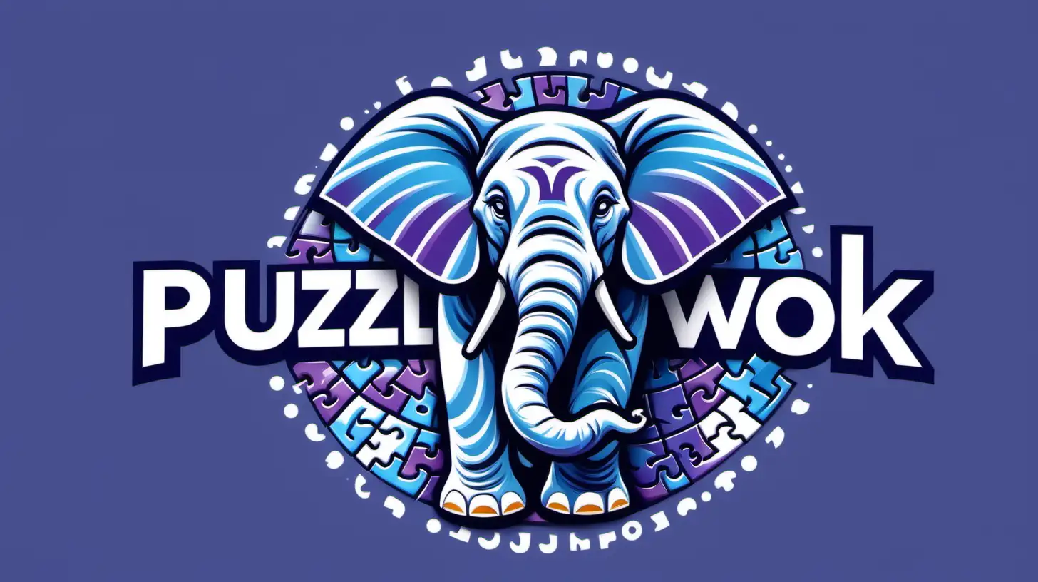 The logo features a stylized elephant created entirely out of interconnected puzzle pieces, symbolizing creativity, problem-solving, and the variety of engaging activities available at Puzzlework Studios.
- The color scheme includes shades of blues, purples, and greys to convey a sense of calm, creativity, and intelligence.
- The text "Puzzlework Studios" is elegantly integrated into the design, complementing the elephant motif while ensuring clear visibility and brand recognition.
- The overall aesthetic is modern, playful, and sophisticated, attracting customers of all ages who appreciate fun and challenging activities.