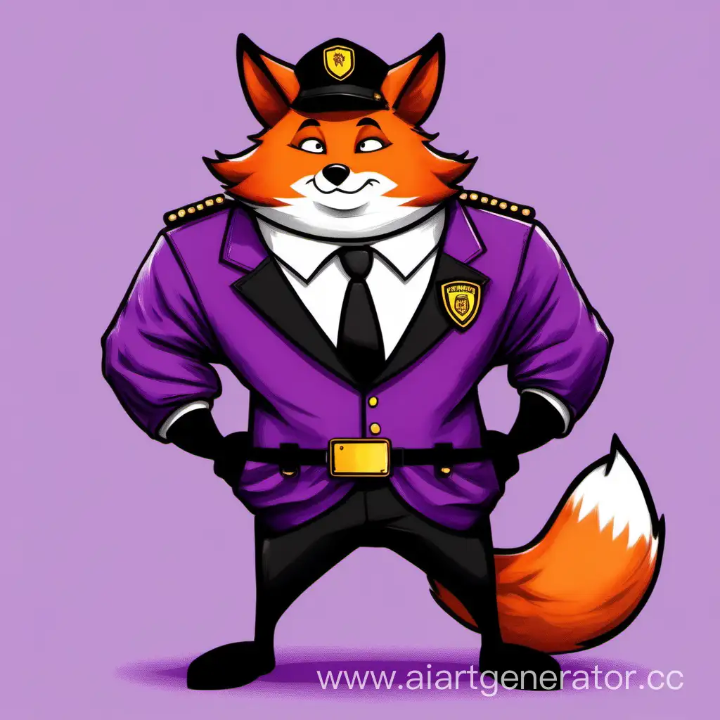 Playful-Furry-Fox-Security-Guard-in-Purple-Costume-with-Ginger-Tail