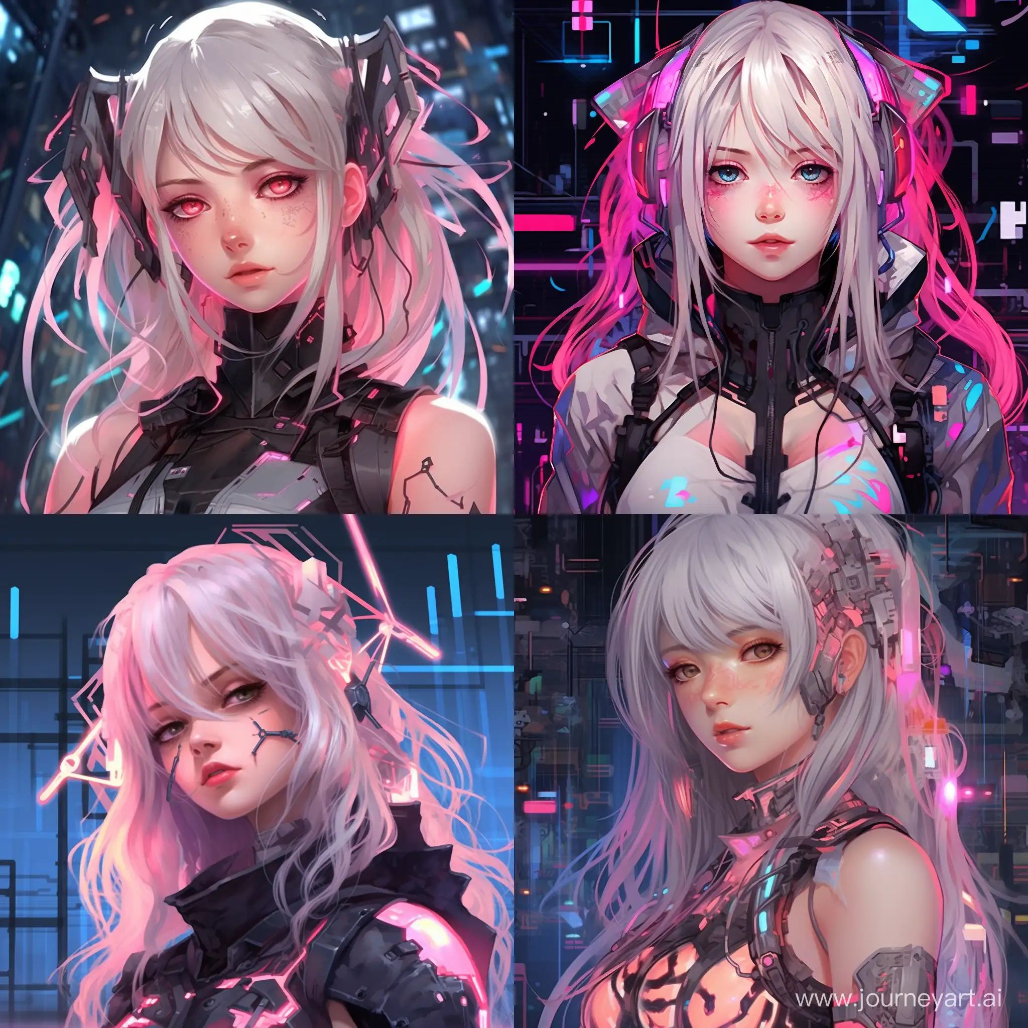 Neon-Glitch-Cutecore-Anime-Art-Enchanting-Girl-with-White-Hair-and-Pink-Eyes
