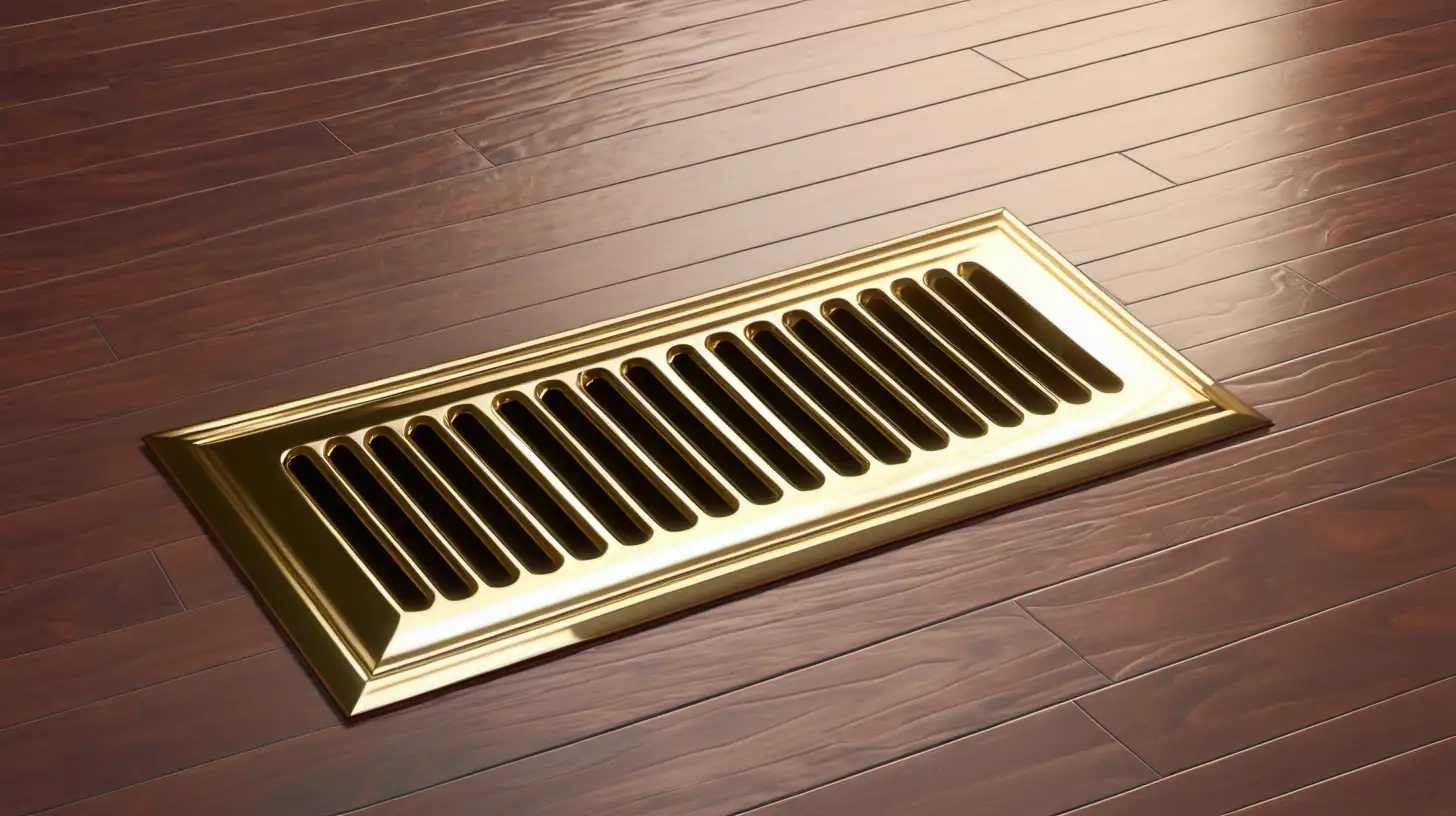 gold shiny vent on wood floor