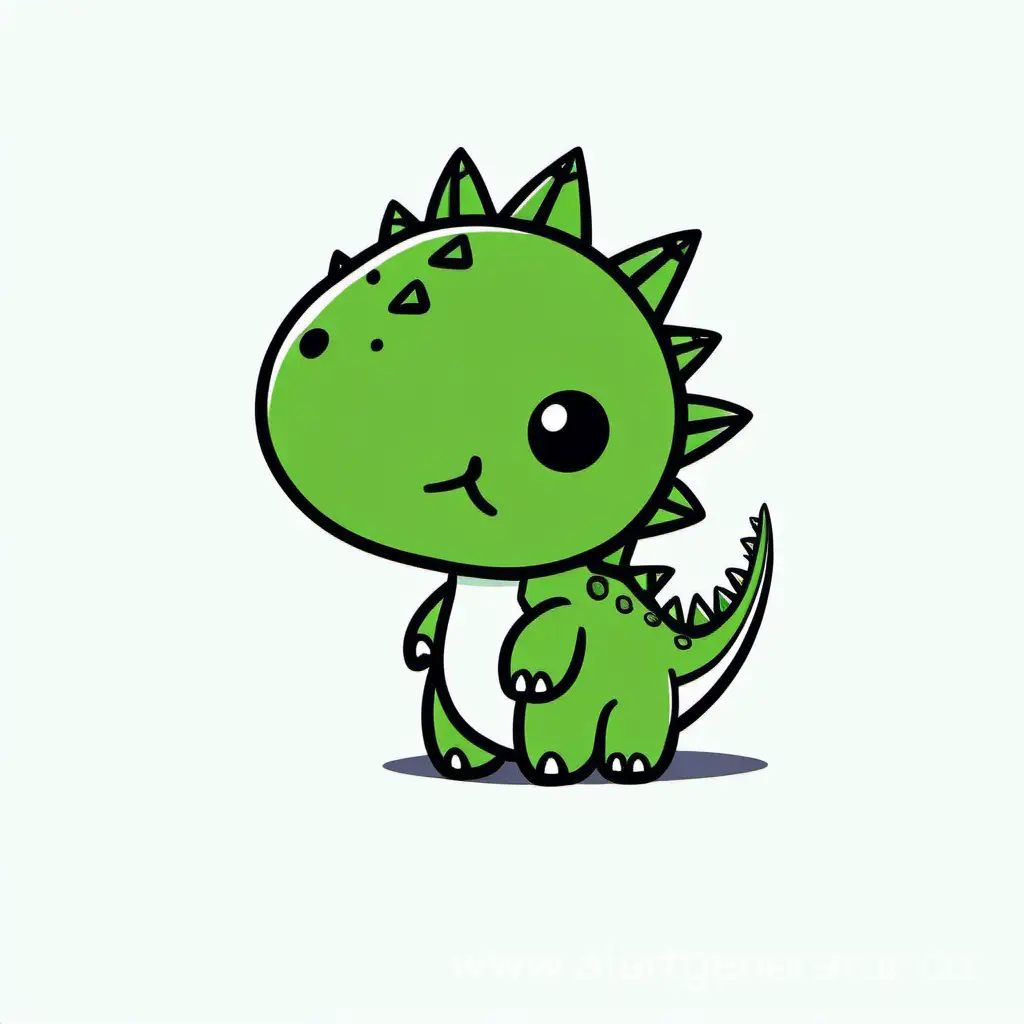 Милый минималистичный нарисованный динозаврик с шипами зелёный на белом фоне