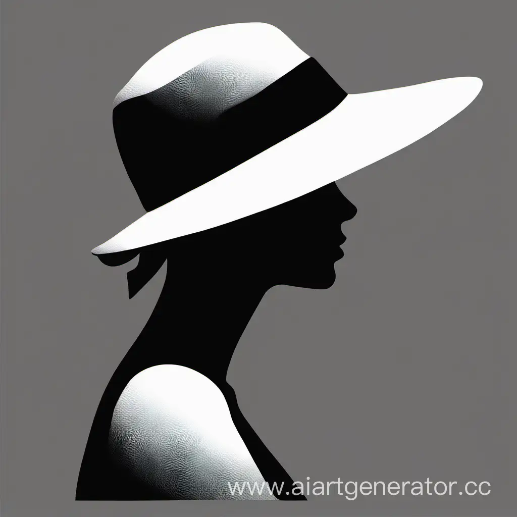 силуэт женской головы в шляпе , без волос и лица, черно белая картинка вид с боку
