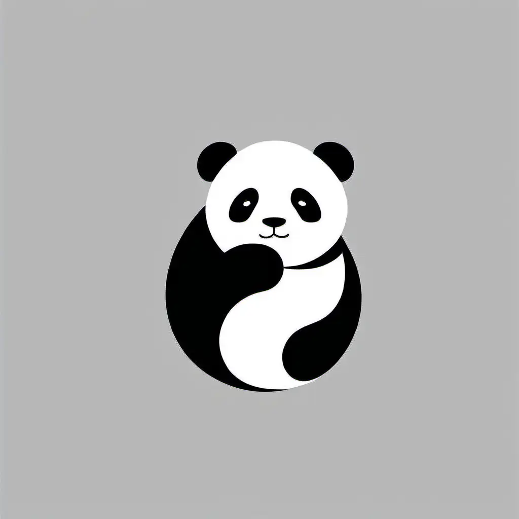 cute yin yang panda, simple, minimalistic, black vector, white background, flat