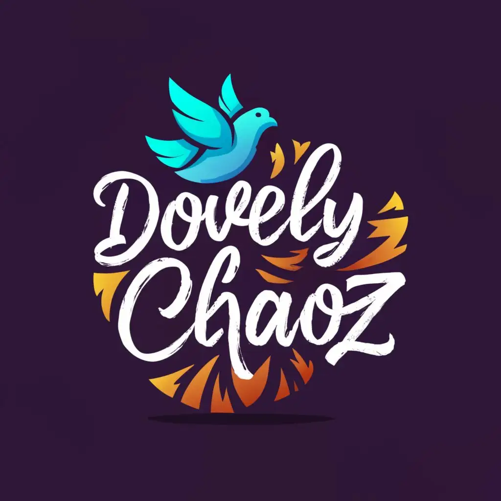 a logo design,with the text "Dovely Chaoz", main symbol:chaotic dove,Moderate,be used in Entertainment industry,clear background, blue and white