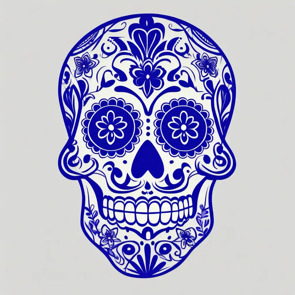 Royal Blue Sugar Skull Vibrant Dia de los Muertos Art